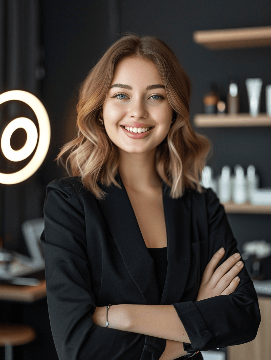 Confident beauty professional in her salon