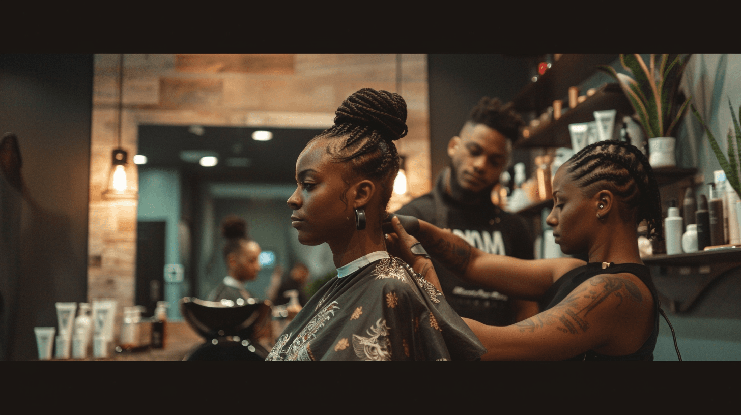 Diverse beauty professionals collaborating in a modern salon